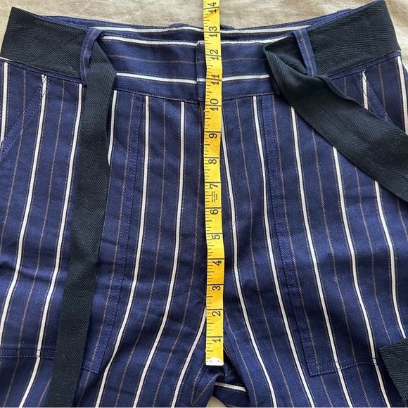 Derek Lam 10 Crosby Blue Striped Trousers with Waist Tie and Cuffed Ankle - Picture 5 of 8